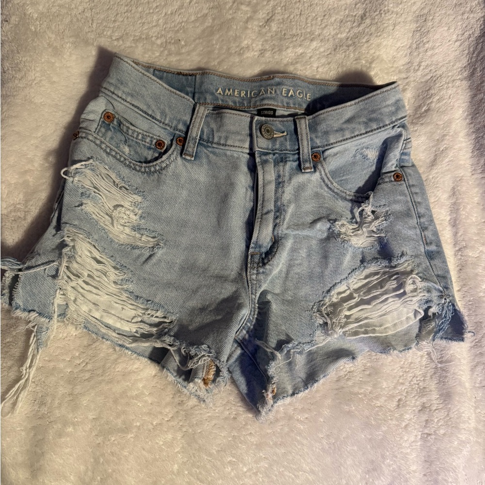 American Eagle Outfitters Light Blue Ripped Jean Shorts